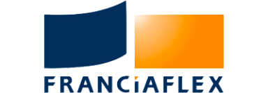 Logo de Franciaflex avec un carré bleu et un carré orange.